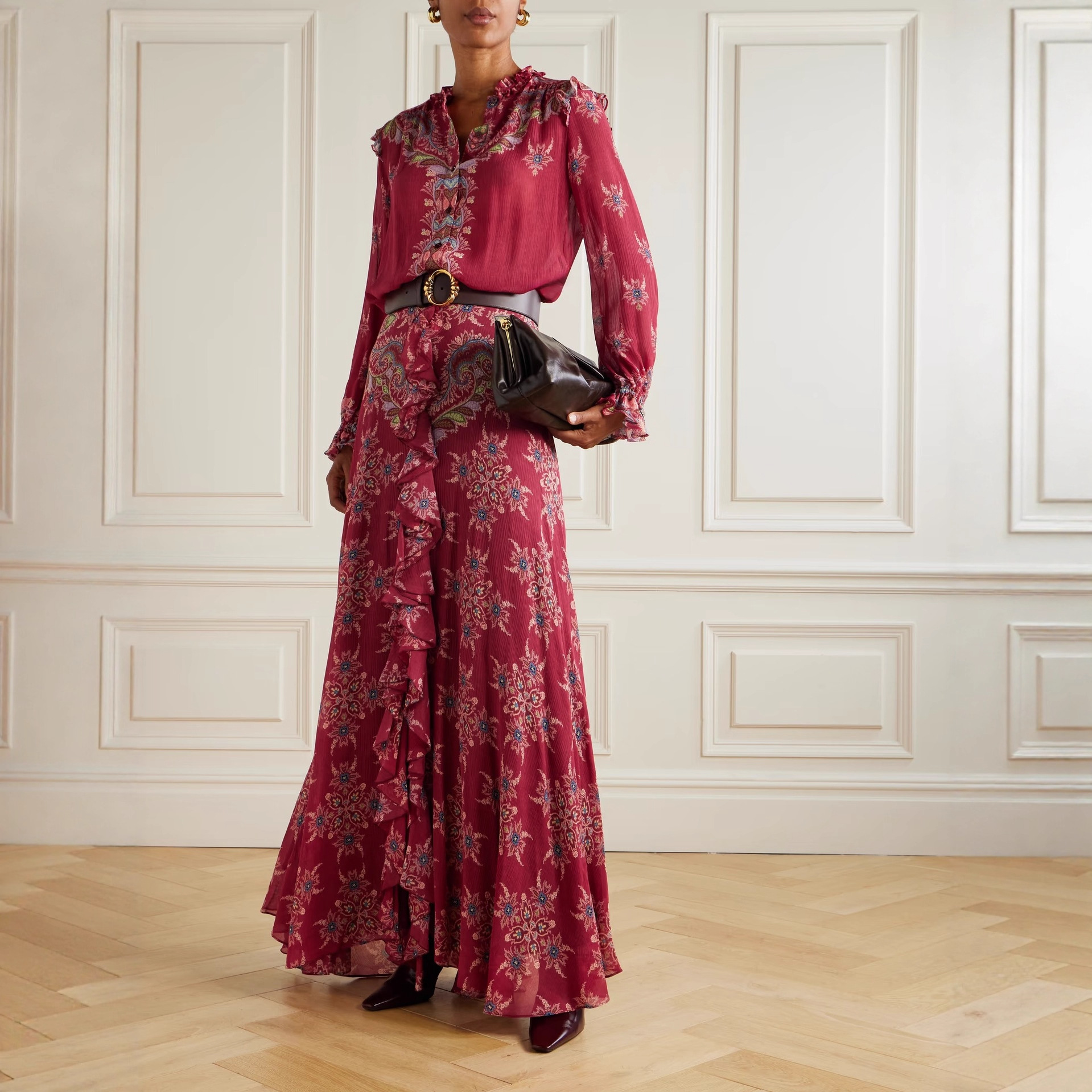 Vintage Fashion Wear - Elegant Silk Chiffon Blouse And Long