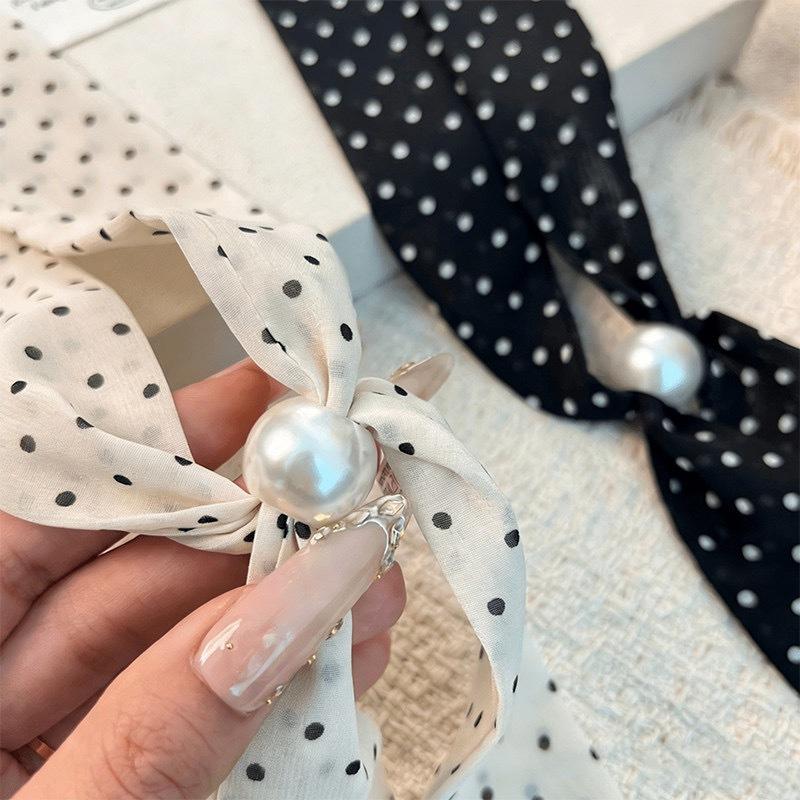Vintage Fashion Wear - Vintage Polka Dot Chiffon Beaded Scarf