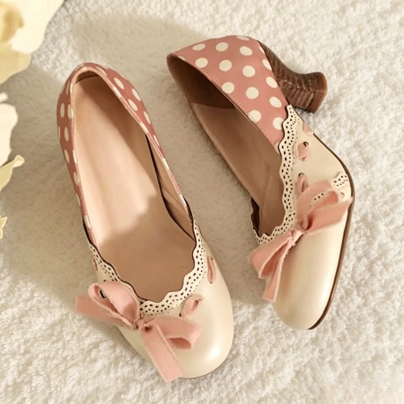 Vintage Slip Dress - Vintage Chunky Heel Women Pumps Polka
