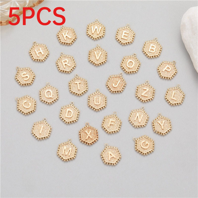 Vintage Fashion Jewelry Necklaces - 5Pcs Rivet Hexagonal 26 Alphabet Letter