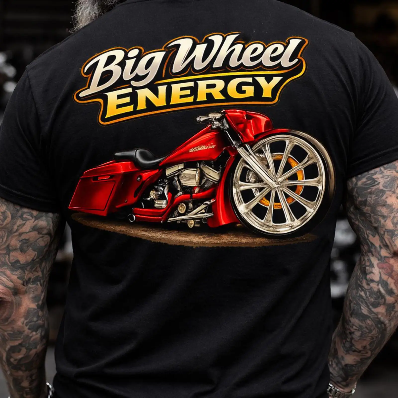 Vintage Fashion Wheel - Big Wheel Energy T Shirt Motorcycle