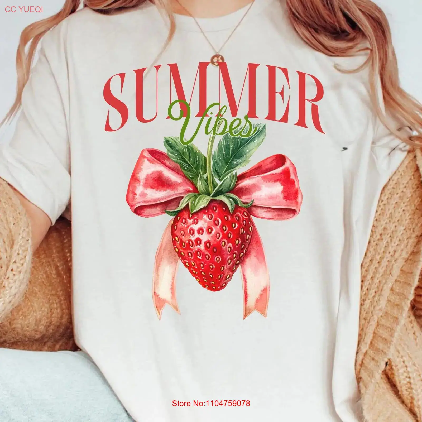 Strawberry Coquette Bow T Shir - Vintage Vibes Fashion บทวิจารณ์และราคา