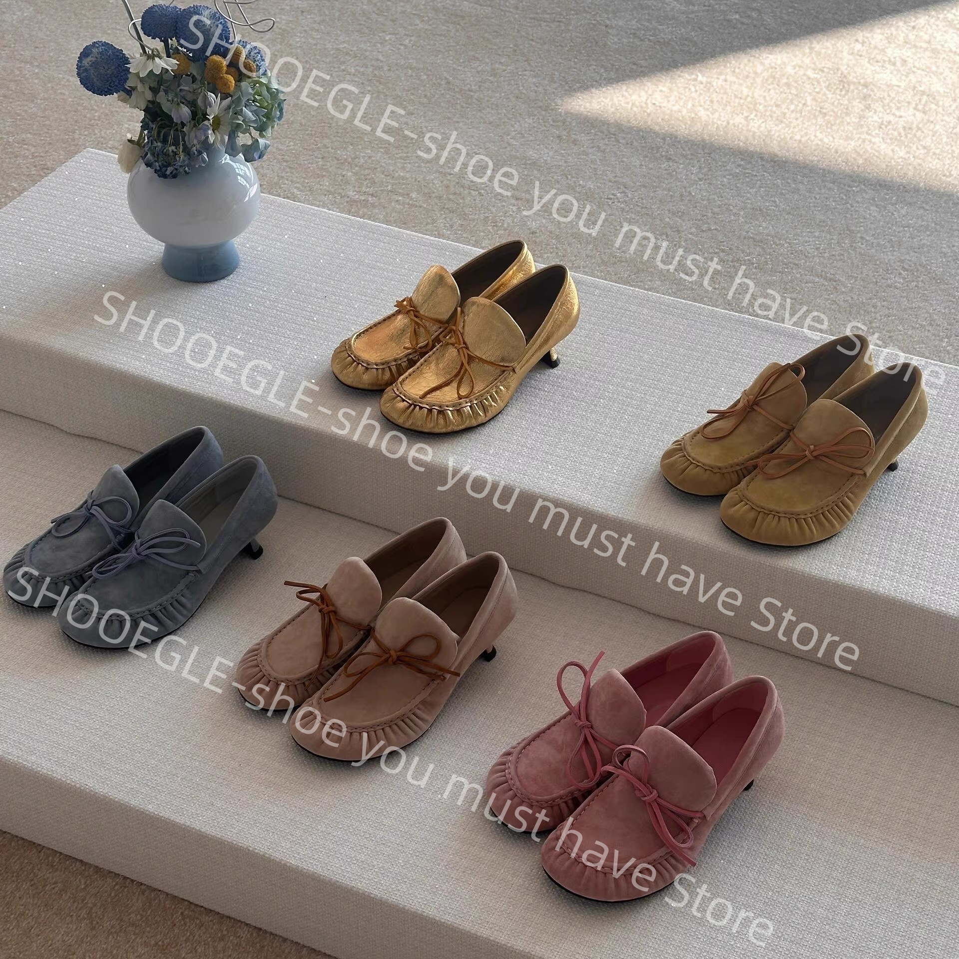 Women's Suede Kitten Heel Loaf - Vintage Slip Dress บทวิจารณ์และราคา