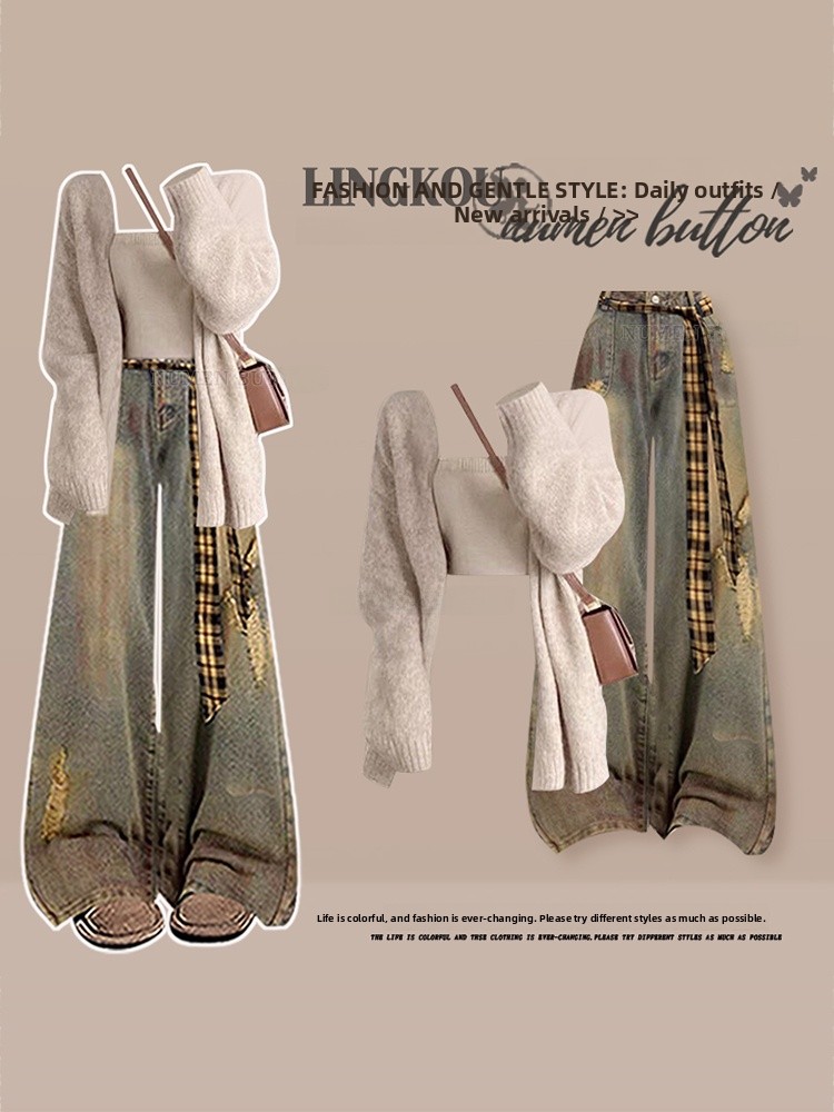 Fashionable Knitted Autumn Set - Vintage Fashion Wear บทวิจารณ์และราคา