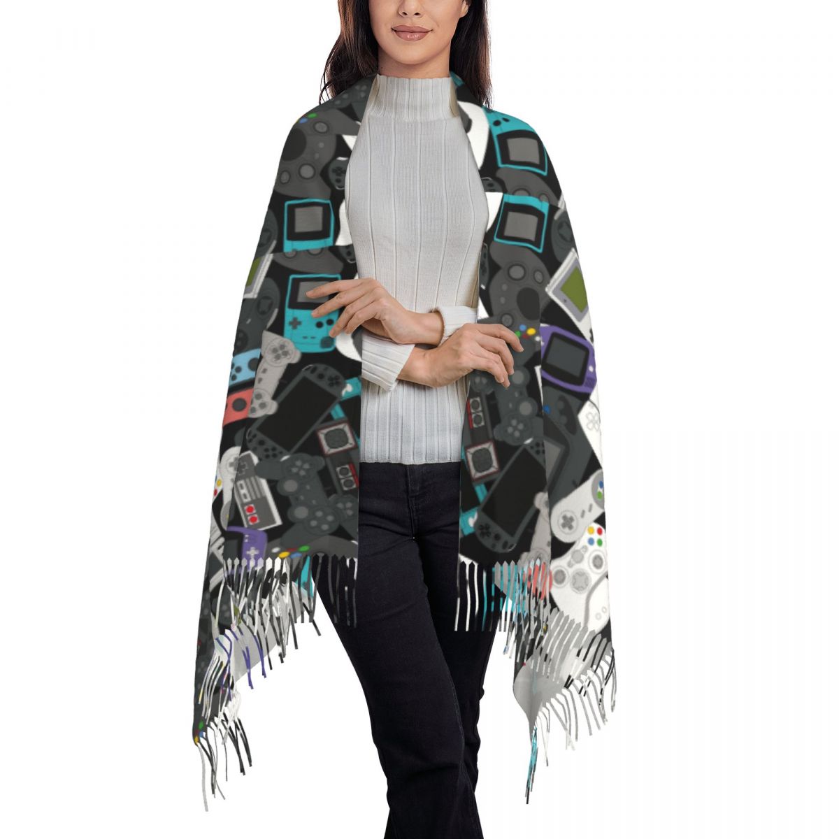 Gamer Controller Tassel Scarf  - Vintage Fashion Videos บทวิจารณ์และราคา