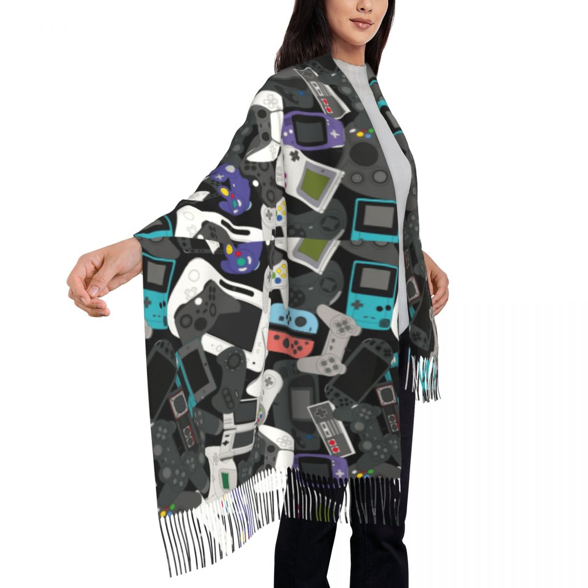 Gamer Controller Tassel Scarf  - Vintage Fashion Videos บทวิจารณ์และราคา