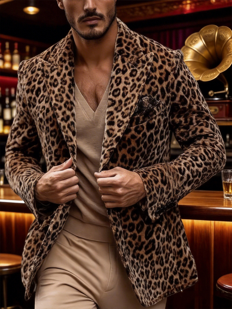 Men’s Leopard Print Velvet Bla - Velvet Blazer Vintage บทวิจารณ์และราคา