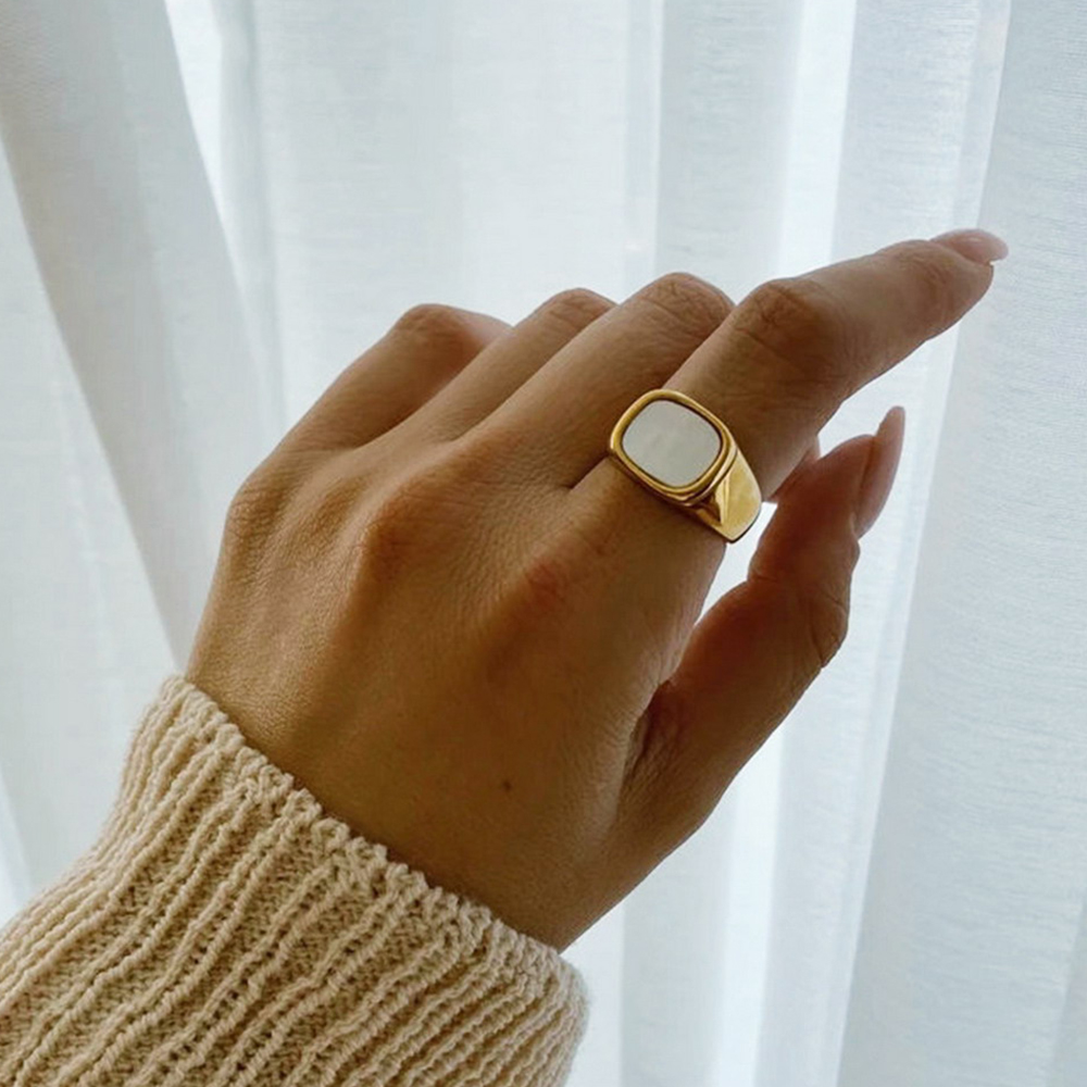 Vintage Chunky Square Shell Ri - Vintage Fashion Outlet บทวิจารณ์และราคา