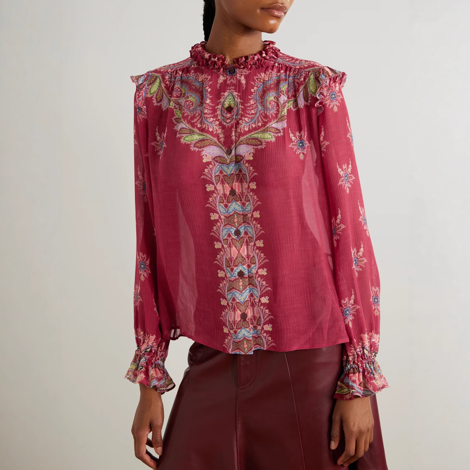 Elegant Silk Chiffon Blouse An - Vintage Fashion Wear บทวิจารณ์และราคา
