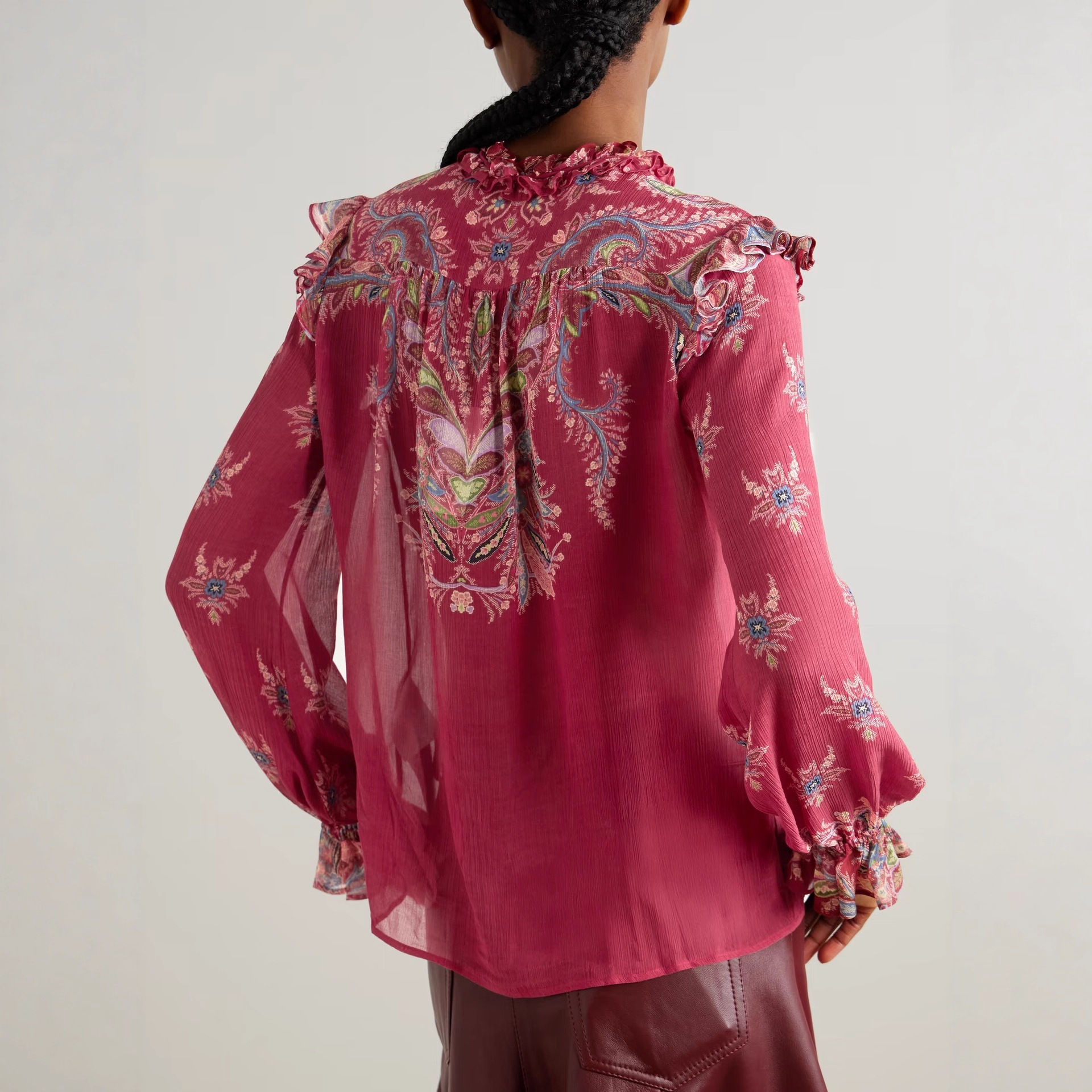 Elegant Silk Chiffon Blouse An - Vintage Fashion Wear บทวิจารณ์และราคา