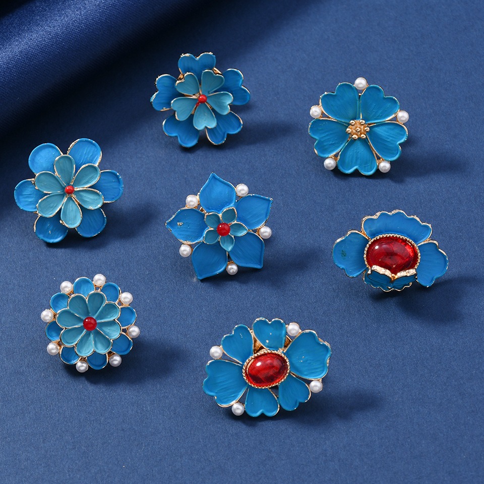 Vintage Enamel Blue Flower Bro - Vintage Fashion Wear บทวิจารณ์และราคา