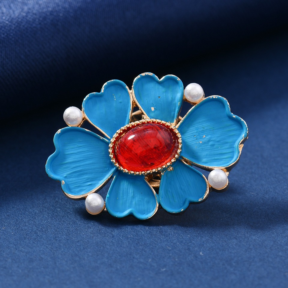 Vintage Enamel Blue Flower Bro - Vintage Fashion Wear บทวิจารณ์และราคา
