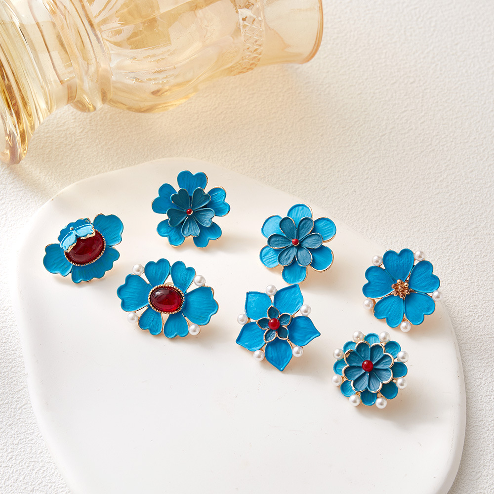 Vintage Enamel Blue Flower Bro - Vintage Fashion Wear บทวิจารณ์และราคา