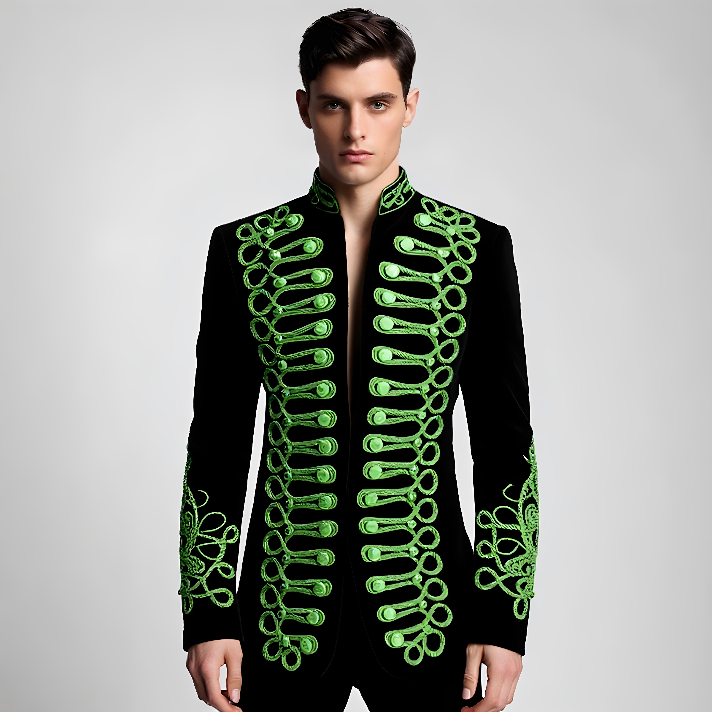 Men's Standing Collar Gold Bla - Velvet Blazer Vintage บทวิจารณ์และราคา