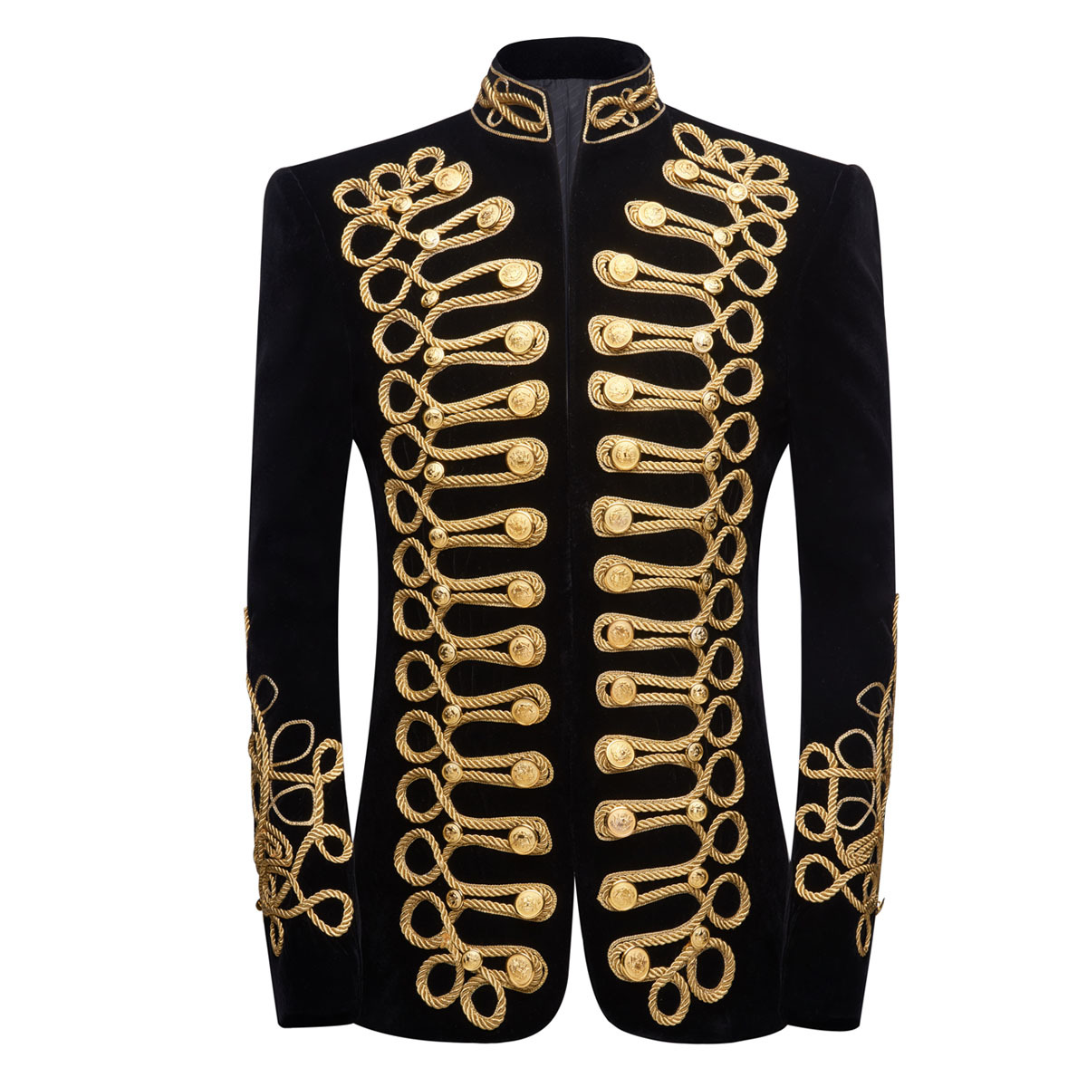Men's Standing Collar Gold Bla - Velvet Blazer Vintage บทวิจารณ์และราคา